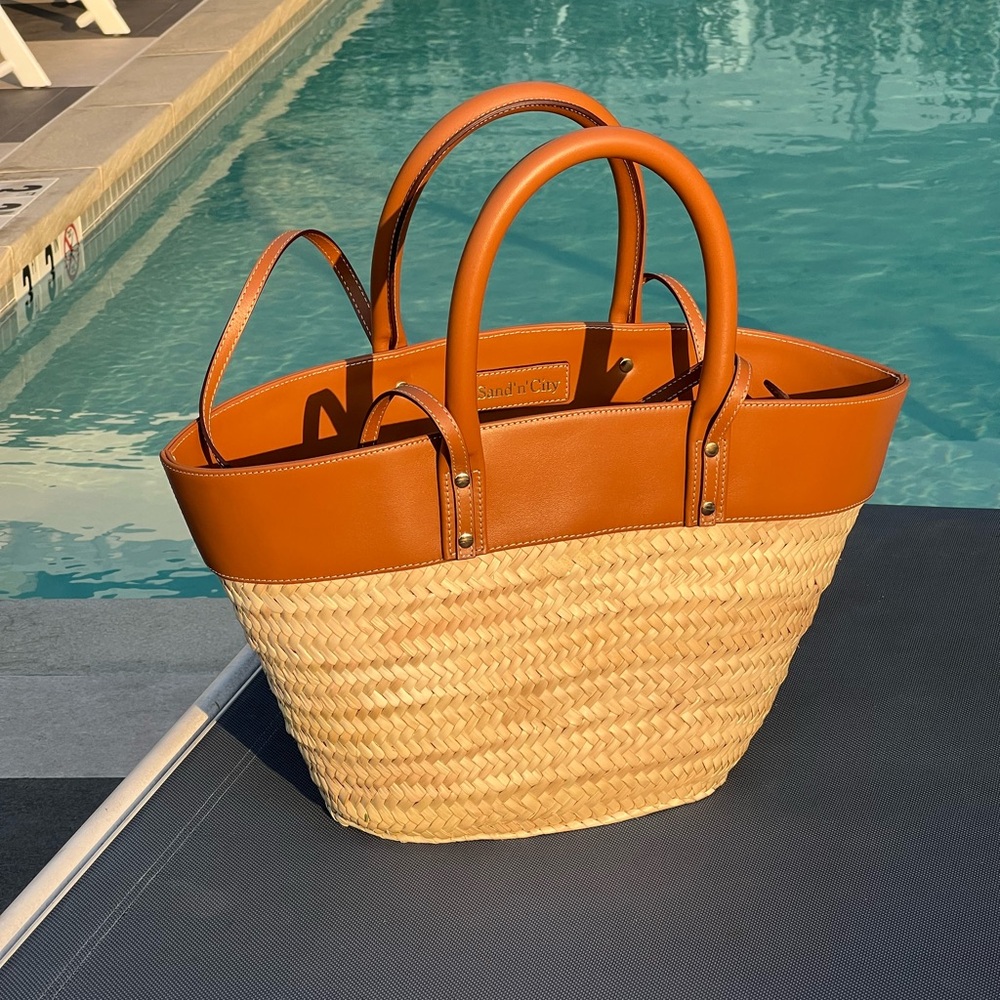 Sand’n’City Raffia and leather beach tote hand-made shoulder straps travel bag - Picture 3 of 3